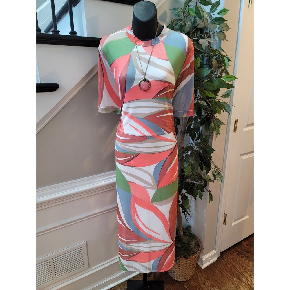 Nina Parker Striped Maxi Dress Women's Size 2X Multicolored Short sleeves